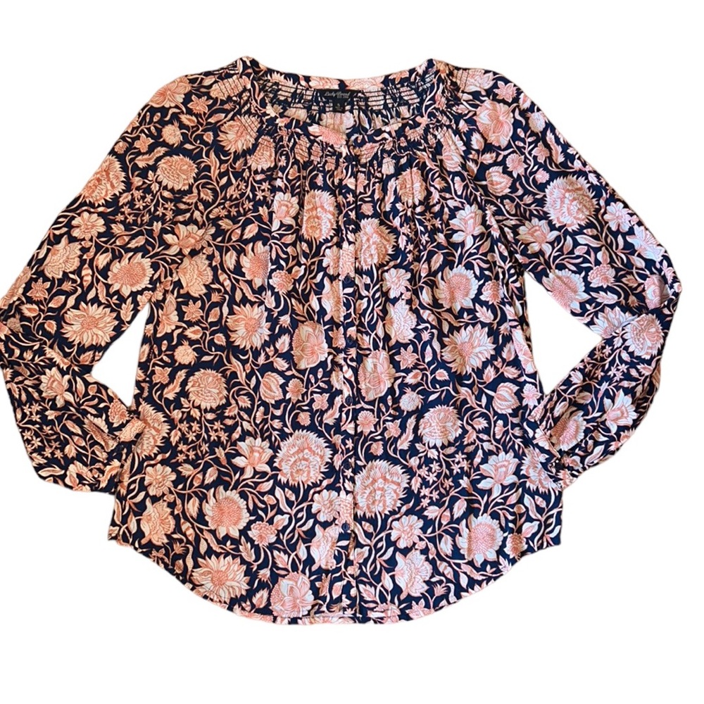 Lucky Brand Pink and Navy Floral Longsleeve Button Down Size Small - Picture 10 of 11
